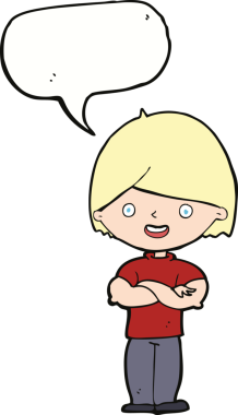 Bir insan tarafından çizilmiş konuşma balonlu çapraz kollu çizgi film adamı.