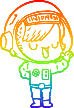 Gökkuşağı gradyan çizgi çizimi bir insan tarafından çizilmiş astronot bir kadın.