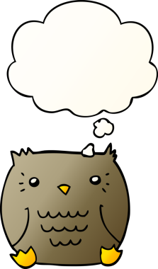 bir insan tarafından çizilmiş yumuşak eğimli düşünce baloncuğu olan çizgi film baykuşu