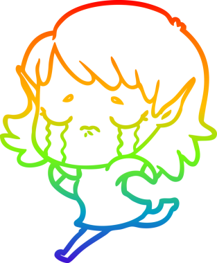 Gökkuşağı gradyan çizgi çizimi Bir insan tarafından çizilmiş ağlayan elf kızı