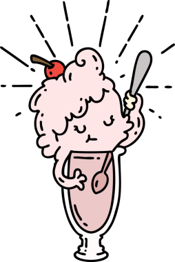 Bir insan tarafından çizilmiş geleneksel dövmeli dondurma karakteri.