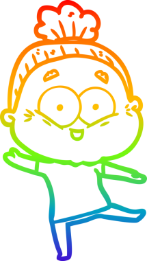 Gökkuşağı gradyan çizgi çizimi Bir insan tarafından çizilmiş mutlu yaşlı kadın