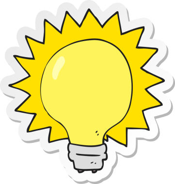 Bir insan tarafından çizilmiş çizgi film ampulünün çıkartması.