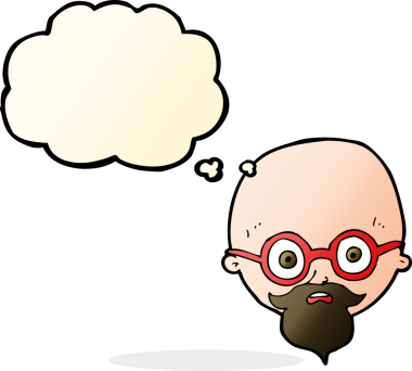 Bir insan tarafından çizilmiş düşünce balonlu sakallı bir adam.