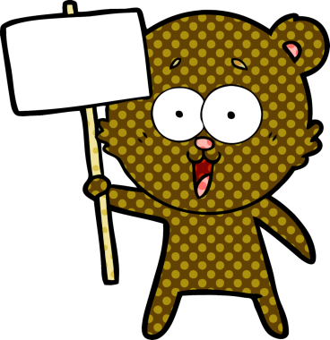 Bir insan tarafından çizilmiş gülen oyuncak ayı çizgi filmi.