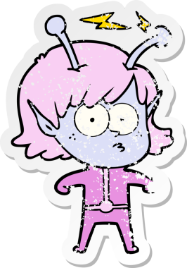 Bir insan tarafından çizilmiş uzaylı bir kızın sıkıntılı çıkartması.