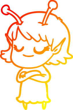 Bir insan tarafından çizilmiş gülümseyen uzaylı kız çizgi filmi.