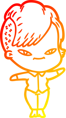 Hipster saç kesimi bir insan tarafından çizilmiş güzel bir çizgi film kızı çizimi.