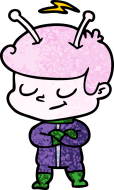 Bir insan tarafından çizilmiş dost canlısı çizgi film uzay adamı.