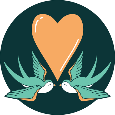 Kırlangıçların ikonik dövme şekli ve bir insan tarafından çizilmiş bir kalp.