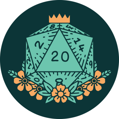 Doğal 20 D20 zarının bir insan tarafından çizilmiş ikonu.