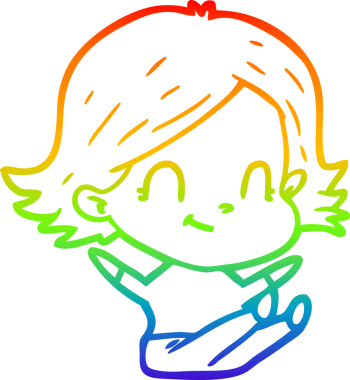 Gökkuşağı gradyan çizimi. Bir insan tarafından çizilmiş karikatür dostu bir kız.