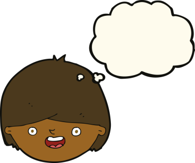 Bir insan tarafından çizilmiş düşünce baloncuklu mutlu bir yüz.