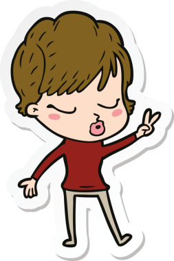 Bir insan tarafından çizilmiş, gözleri kapalı bir karikatür kadının çıkartması.