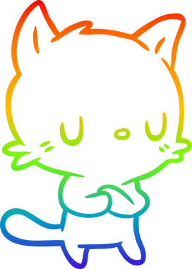 Gökkuşağı gradyan çizgisi bir insan tarafından çizilmiş şirin bir çizgi kedi çizimi