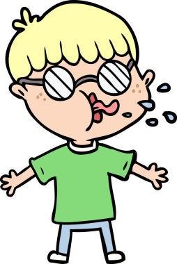 Bir insan tarafından çizilmiş gözlük takan çizgi film çocuğu.