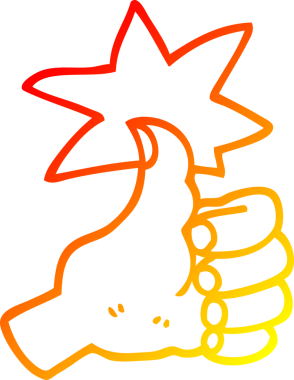 Bir çizgi filmin sıcak gradyan çizimi bir insan tarafından çizilmiş başparmak işareti