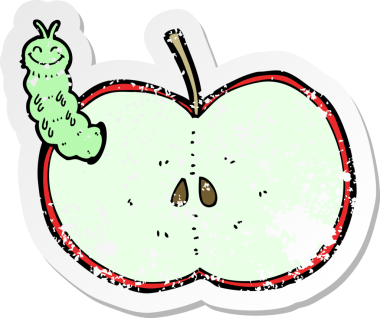 Bir insan tarafından çizilmiş elma yiyen bir çizgi film böceğinin gerilimli yapıştırması.