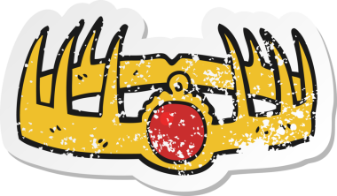 Bir insan tarafından çizilmiş bir karikatür taçının gerilimli retro etiketi