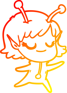 Bir insan tarafından çizilmiş gülümseyen uzaylı kız çizgi filmi.