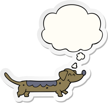 İnsan tarafından çizilmiş bir çıkartma olarak düşünce baloncuğu olan çizgi film köpeği.