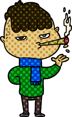 Bir insan tarafından çizilmiş sigara içen karikatürist.