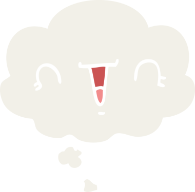 Bir insan tarafından çizilmiş düşünce baloncuklu mutlu çizgi film yüzü.