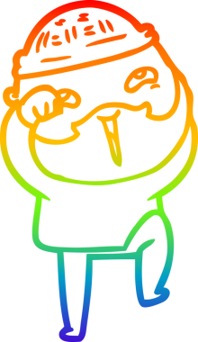 Bir insan tarafından çizilmiş mutlu sakallı bir adamın çizgi çizimi.