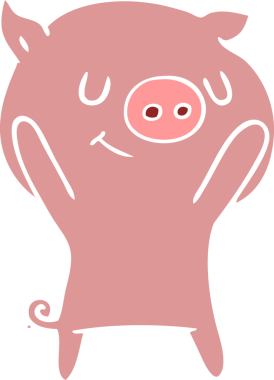 Bir insan tarafından çizilmiş mutlu düz renkli çizgi film domuzu