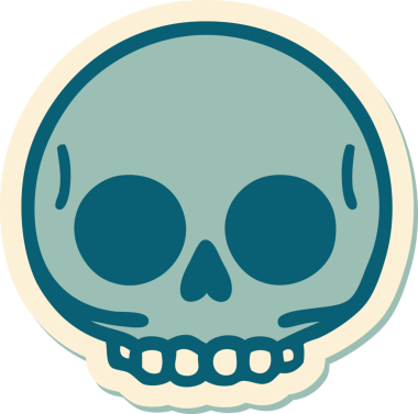 Bir insan tarafından çizilmiş bir kafatasının geleneksel stiliyle dövme çıkartması.