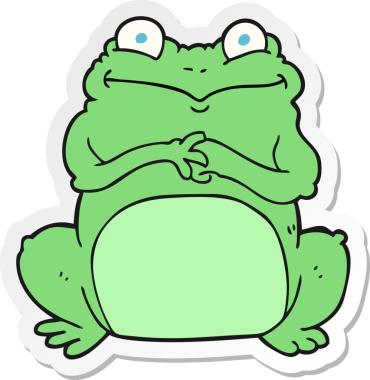 Bir insan tarafından çizilmiş komik bir kurbağanın çıkartması.