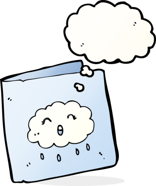 Bulut desenli çizgi film kartı, insan tarafından çizilmiş düşünce baloncuğu.