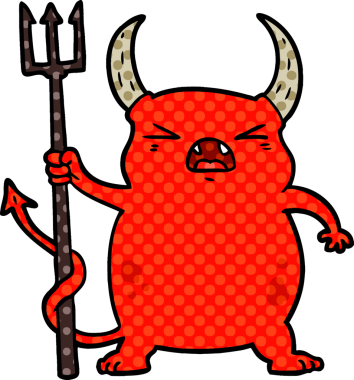 Bir insan tarafından çizilmiş kızgın küçük şeytan.