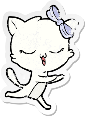 Bir insan tarafından kafasında fiyonk olan çizgi film kedisinin sıkıntılı çıkartması.