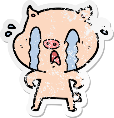 Bir insan tarafından çizilmiş ağlayan domuz çizgi filminin hüzünlü çıkartması.