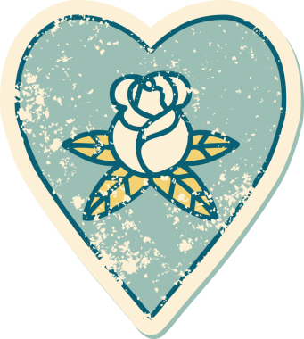 Bir insan tarafından çizilmiş kalp ve çiçeklerin sembolik depresif dövme şekli