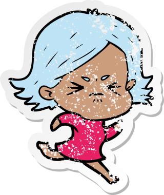 Bir insan tarafından çizilmiş kızgın bir kızın sıkıntılı çıkartması.