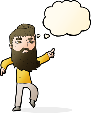 Çizgi film sakallı adam bir insan tarafından çizilmiş düşünce balonuyla yolu gösteriyor.