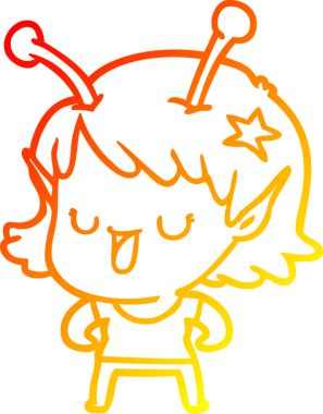 Bir insan tarafından çizilmiş mutlu bir uzaylı kız çizgi filmi.