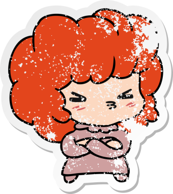 Bir insan tarafından çizilmiş sevimli bir haç kawaii kızının sıkıntılı karikatür çizimi