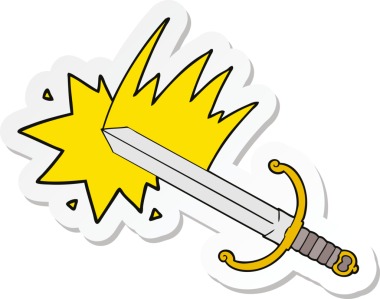 Bir insan tarafından çizilmiş sallanan karikatür kılıcının çıkartması.