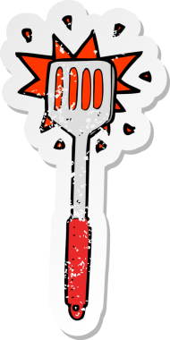 Bir insan tarafından çizilmiş bir çizgi film mutfak spatulasının gerilimli yapıştırması.