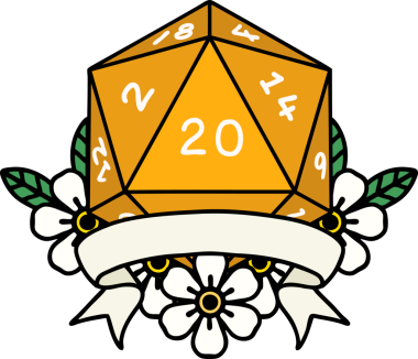 Retro Dövme Biçimi Doğal 20 kritik vuruş D20 zar bir insan tarafından çizildi