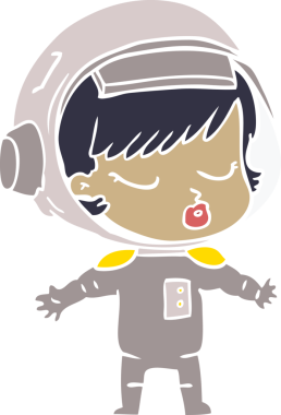 Düz renkli çizgi film. Bir insan tarafından çizilmiş güzel astronot kız.