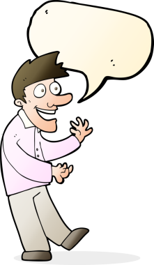 Bir insan tarafından çizilmiş konuşma balonuyla heyecanlı bir adam.