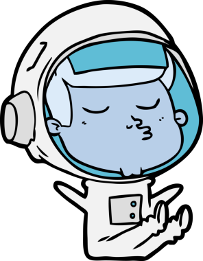 Bir insan tarafından çizilmiş kendine güvenen bir astronot çizgi filmi.