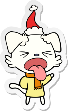 Bir insan tarafından çizilmiş Noel Baba şapkası takan ve eşarp takan bir köpeğin el yazısı.