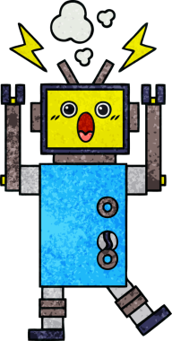 Bir insan tarafından çizilmiş arızalı bir robotun retro grunge desen karikatürü