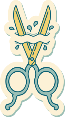 Bir insan tarafından çizilmiş geleneksel bir berber makas stili dövme çıkartması.