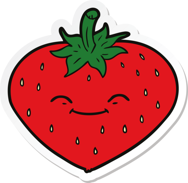 Bir insan tarafından çizilmiş karikatür çileği çıkartması.